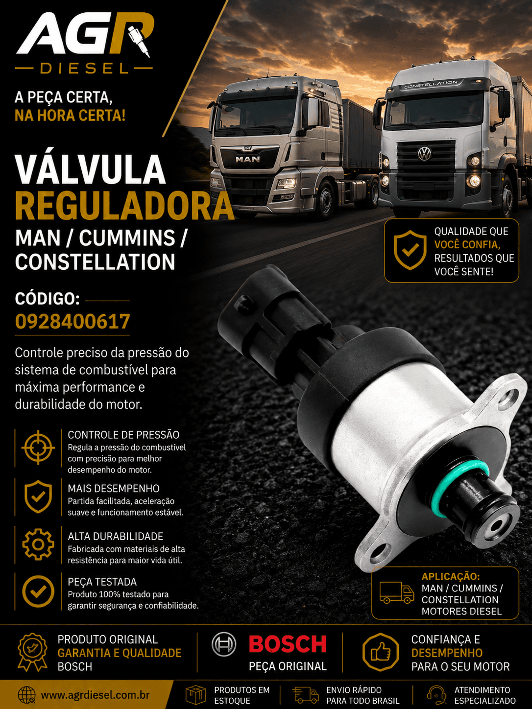 Válvula reguladora MAN, Cummins, Constellation - 0928400617
