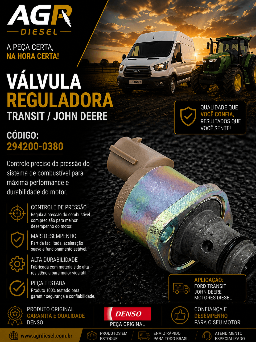 Válvula reguladora Transit, John Deere - 294200-0380