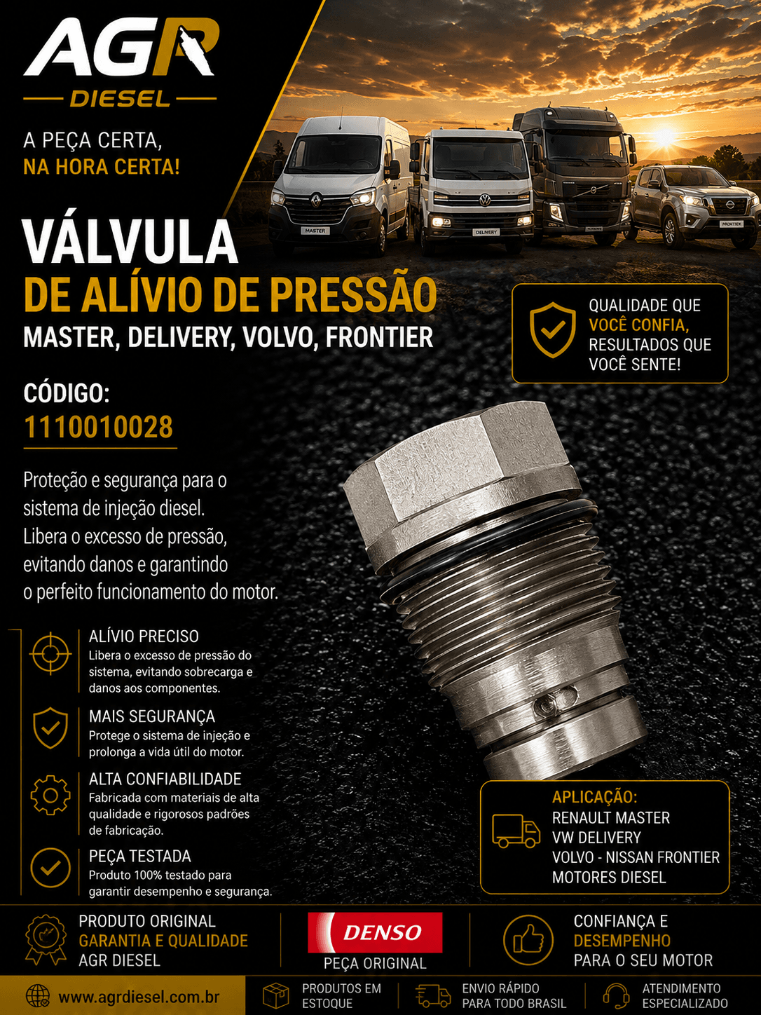 Válvula de alívio de pressão Master, Delivery, Volvo, Frontier - 1110010028